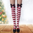 thumbnail image 5 of Women's Christmas Thigh High Long Tube Socks with Bowknot Accent Cosplay Striped Over the Knee Stockings Party Wear, 5 of 8
