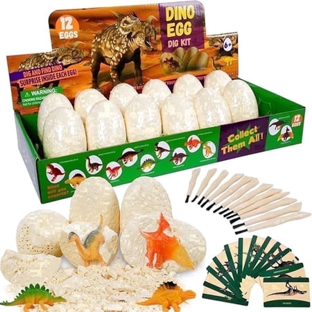 Jurassic Egg Dig Kit, 12-pack Dino Eggs for Kids Ages 3-12 Educational Excavation Toy, Perfect Birthday and Holiday Gift