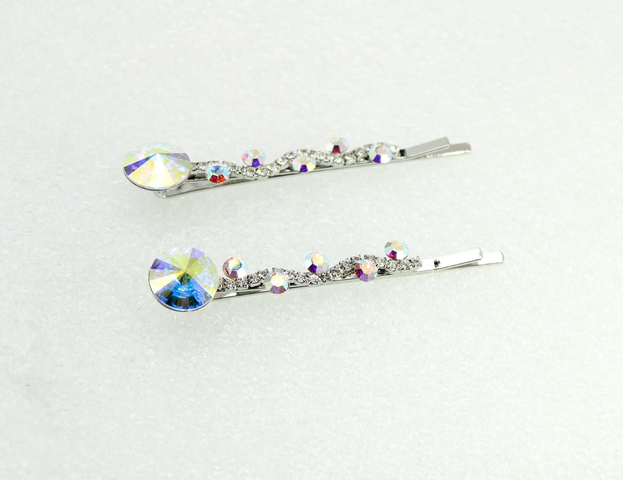 Faship  A Pair Of AB Premium Rhinestone Crystal Floral Hair Clips 2 Pcs Pins