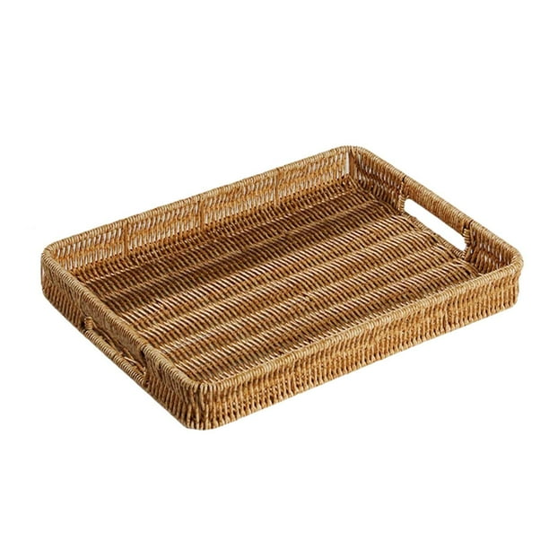 Bandeja decorativa tejida, cesta para servir comida, postre con asa, nórdica, rectangular 35cm x 245cm x 45cm
