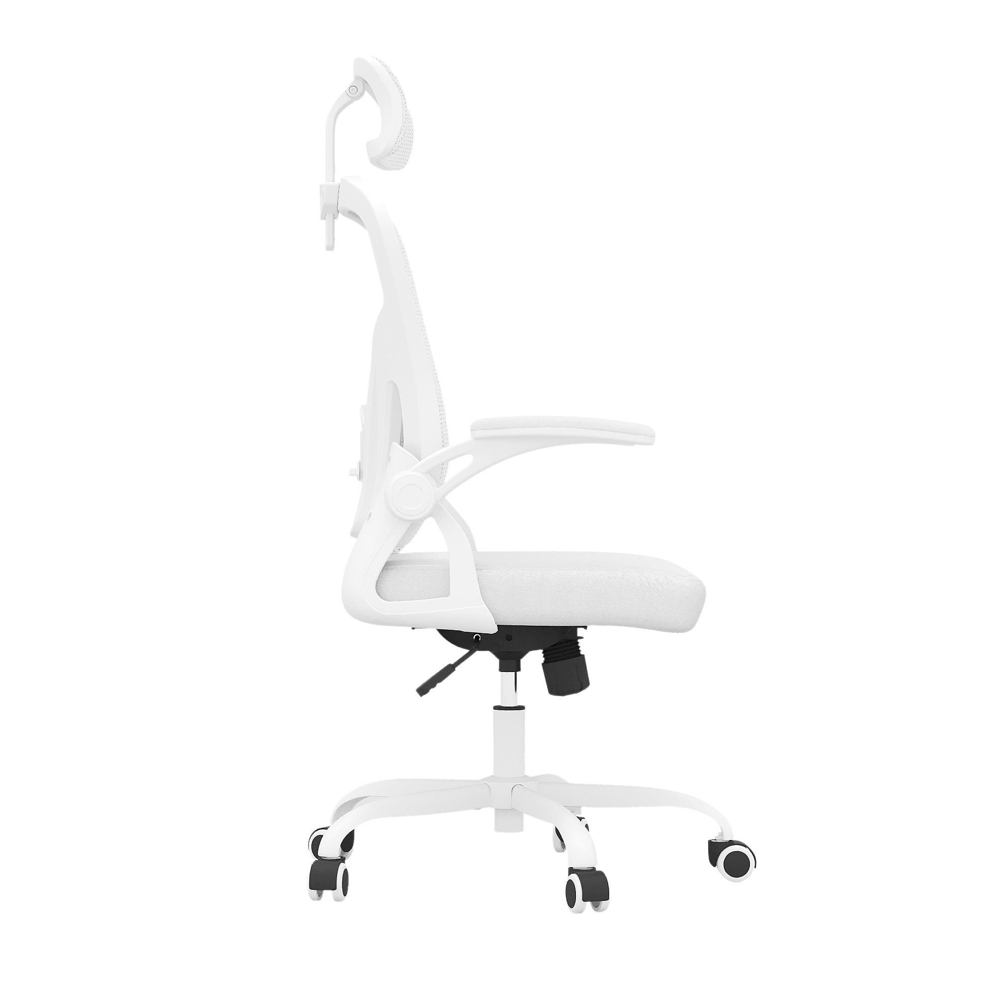 MAYEERTY Ergonomic Home Office Chair with Headrest, Flip-Up Armrests, Adjustable Lumbar Support, White