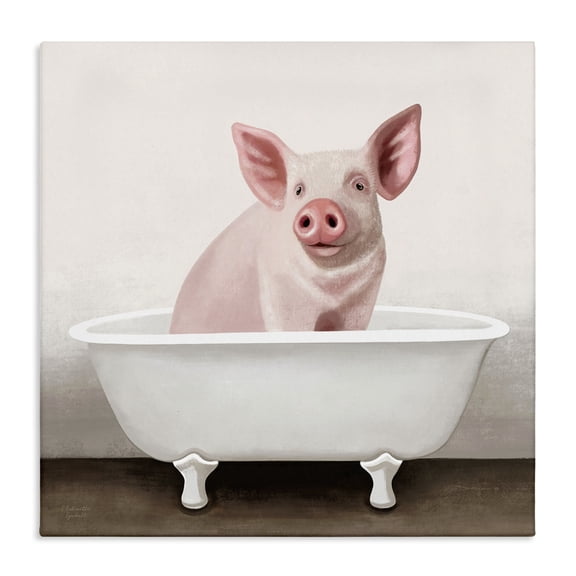 Stupell Industries Rustic Lodge Pink Farm Pig in Country Bath Tub Canvas Art, 17 x 17, by Elizabeth Tyndall