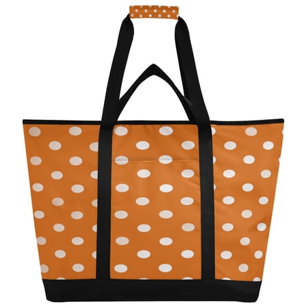 Extra-Large Wide Opening Design Capacity Hand-Held Ice Pack Thickened Insulation Layer For Long-Lasting Cold Retention For Outdoor Shopping Picnics And Camping Warm Orange Cream Dots