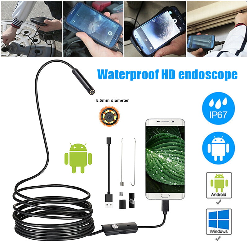 5m line USB Endoscope semi-Rigid borescope Inspection Camera HD Micro USB C-Type Pipe Camera Waterproof IP67 5.5mm Suitable for PC Android Smartphone Tablet with OTG and UVC 