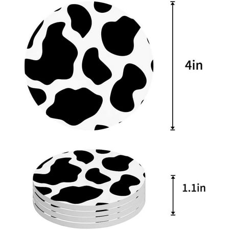 

KXMDXA Cow Pattern Black and White Set of 6 Round Coaster for Drinks Absorbent Ceramic Stone Coasters Cup Mat with Cork Base for Home Kitchen Room Coffee Table Bar Decor
