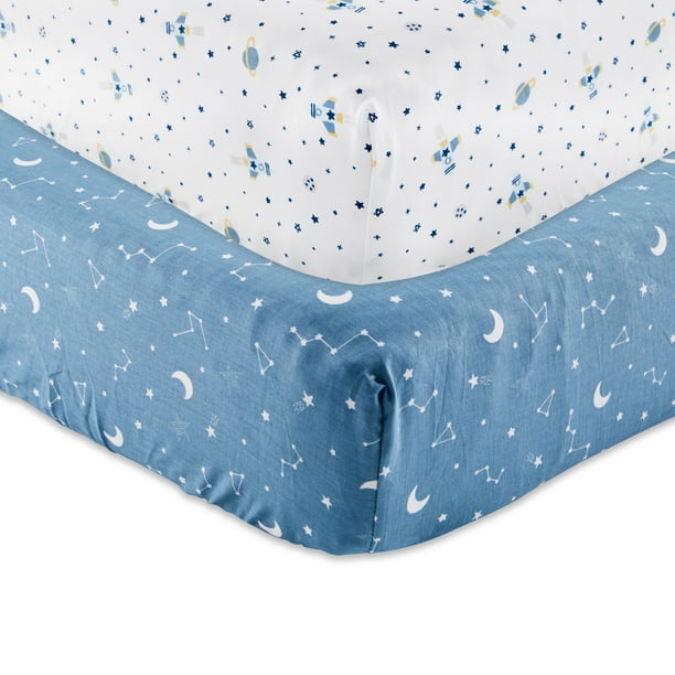 Parent's Choice 100 Cotton Fitted Crib Sheets for Baby Boys, Blue