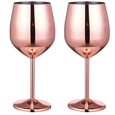 

Stainless Steel Wine Glass - Cute Unbreakable Wine Glasses for Travel Camping and Pool (Set of 2) Rose Gold