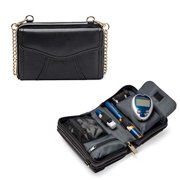 Angle View: Myabetic Marie Diabetes Crossbody for Diabetes Storage Including Insulin Pen or Vials (Black Silver Hardware)