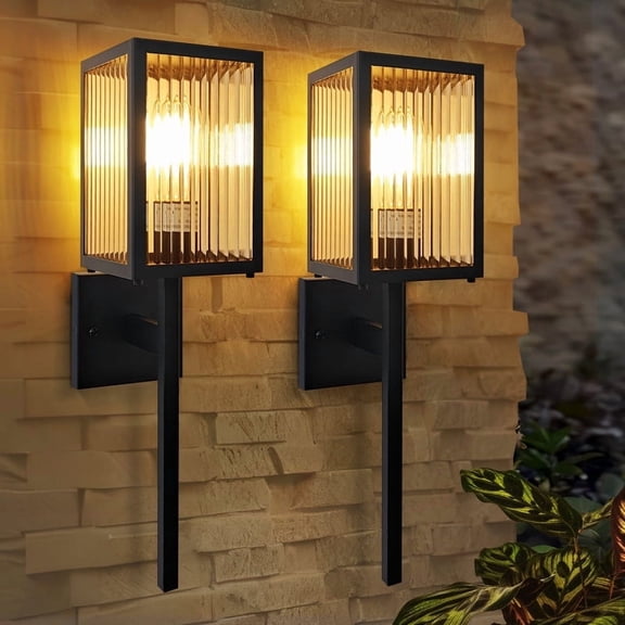 GCGAFUL 2-Pack Modern Outdoor Wall Lantern, 20 in.Outdoor Wall Sconce with with Clear Glass