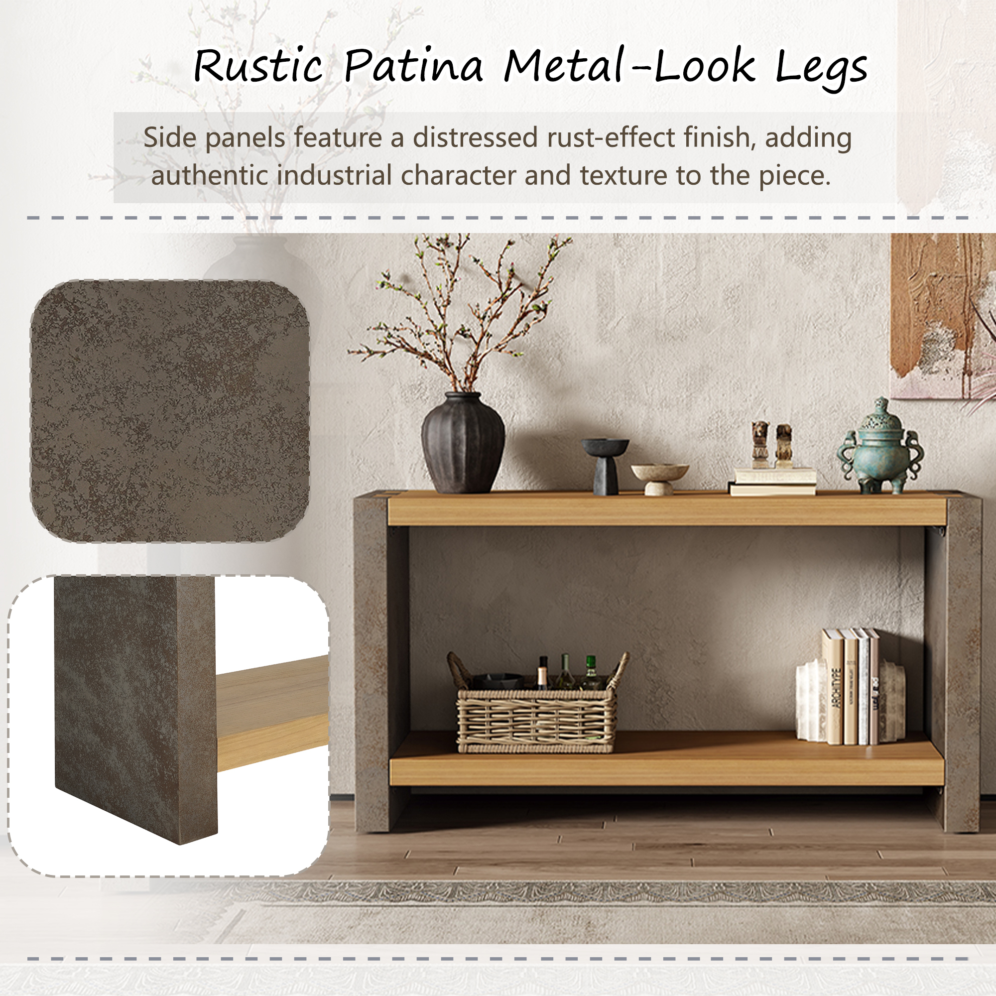 EUROCO 59" Vintage Industrial Console Table,2-Tier Narrow Long Sofa Table Entryway Table with Open Storage Shelf & Dovetail Joinery for Living Room,Brown