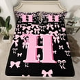 thumbnail image 2 of jejeloiu Personalized Letter H Queen Sheet Sets,Monogrammed Theme Flat Sheet,Ribbon Bow Knot Queen Fitted Sheet,Ultra Soft Bedroom Decor,4 Pieces, 2 of 7