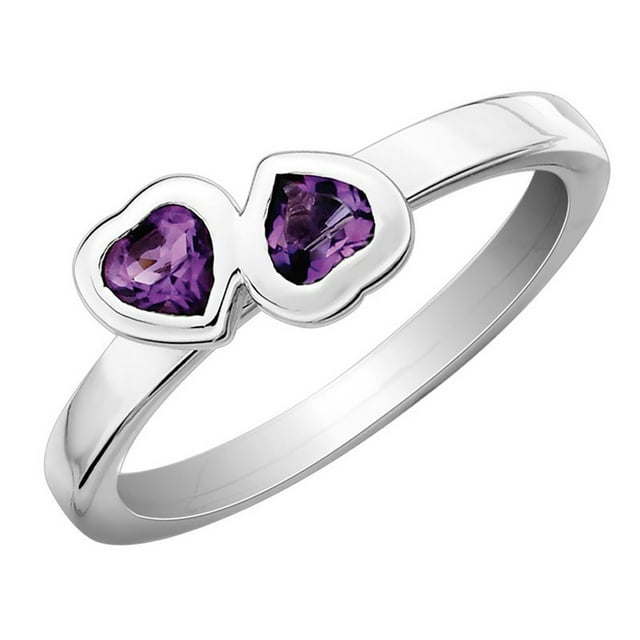 AMÉTHYST Bague double coeur 2/5 carat (CTW) en argent sterling