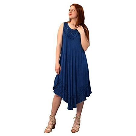 - Peach Couture Classic Denim Uneven Hem Caftan Dress Long Tunic Cover up