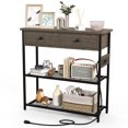 thumbnail image 1 of Costway Entryway Table with Charging Station Narrow Console Table with 2 Drawers  Oak, 1 of 9