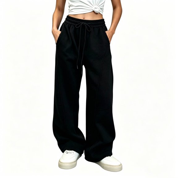 LIaqionyy Sweatpants for Girls Wide Leg Baggy Casual Drawstring Elastic Waist Casual Joggers Pants with Pockets
