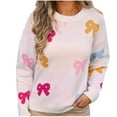 thumbnail image 2 of CaiJunJia Sweaters for Women Fall Winter Women's Casual Round Neck Bow Ti Embroidery Long Sleeved Knitted Sweater, 2 of 6