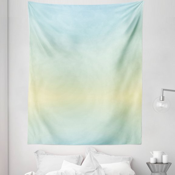 Teal Tapestry, Defocused Abstract Design in the Center Blurred Color Elements Sky Blue Like Art, Fabric Wall Hanging Decor for Bedroom Living Room Dorm, 5 Sizes, Pale Blue, by Ambesonne
