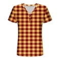 thumbnail image 7 of Women's T-Shirts Summer Plaid V Neck Button Short Sleeve Tops Casual Loose Tunic Comfortable Tee Blouses (XL, Yellow), 7 of 7