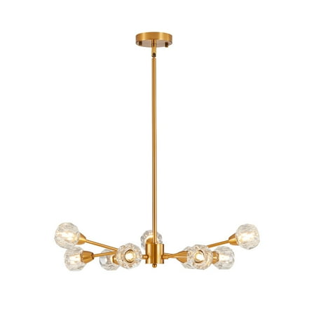 28 Inch Modern Sputnik Crystal Chandelier, 9-Light Gold Ceiling Fixture for Dining Room, Living Room, Bedroom, or Kitchen (Bulbs Not Included)