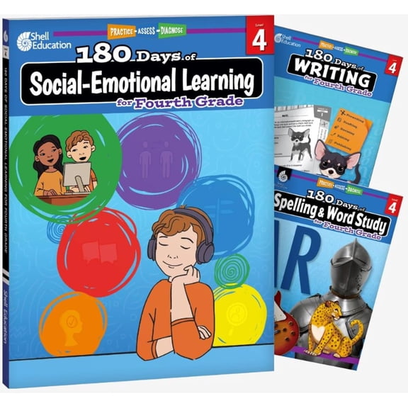 180 Days™: Social-Emotional Learning, Writing, & Spelling Grade 4: 3-Book Set