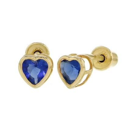 In Season Jewelry 14k Yellow Gold Heart Back Baby Earrings 14k Yellow Gold Heart Back Baby Earrings Toddlers Kids Blue Cubic Zirconia