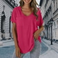 thumbnail image 2 of Yubnlvae Ladies' Casual Pocket Short Sleeve T-Shirt, Ladies' Fashionable Casual Solid Color Plus Pocket Short Sleeved T Shirtclearance! Solid, Round Neck, Hot Pink, L, 2 of 4