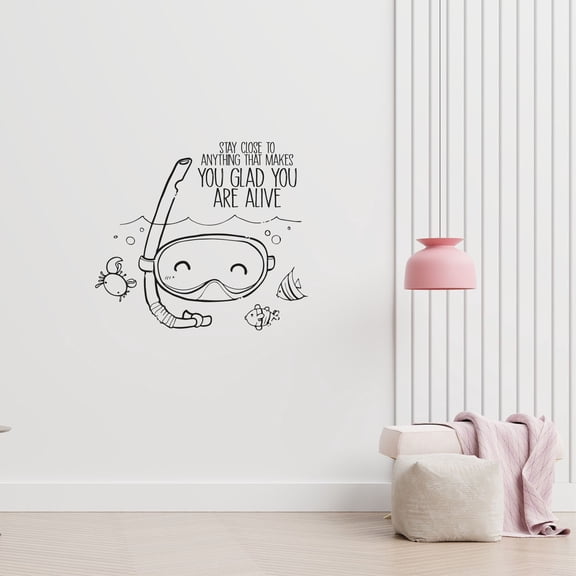 Stay Close Life Quote Snorkeling Snorkel Diving Swimming Underwater Vinyl Design Wall Sticker Wall Art Wall Decal Boy Girl Kid Room Pool Area Bedroom Home Decor Stickers Decoration Size (10x10 inch)