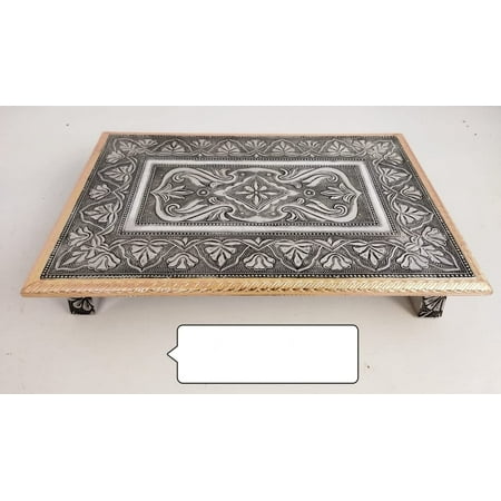Indian Traditional Bajot Oxidized Patla Sitting Stool for God Wooden Patla End Table Diwali Pooja Chowli Decorative Wooden Chowki Handmade Pooja Bajot Religious Gift Pooja Table – AtoZ India Cart