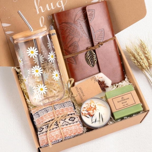Unique Happy Birthday Gifts for Women, Gift Baskets for Women, Get Well Gifts Basket Ideas Box w/Glass Cup for Her Mom Friend Teacher Coworker, Sending Hugs Gift Box for Women