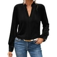 thumbnail image 3 of QATAINLAV Velvet Shirts for Women Dressy Casual Long Sleeve V Neck Blouse Solid Color Ruffle Trim V Neck Holiday Tops, Black, L, 3 of 9