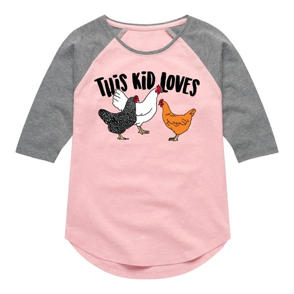 Instant Message - This Kid Loves Chickens - Toddler & Youth Girls Raglan Graphic T-Shirt