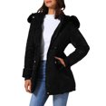 thumbnail image 4 of Abrigo de invierno grueso tipo puffer para mujer INSPIRE CHIC con capucha de piel sintética removible, chaqueta parka cálida, color negro, 4 of 6