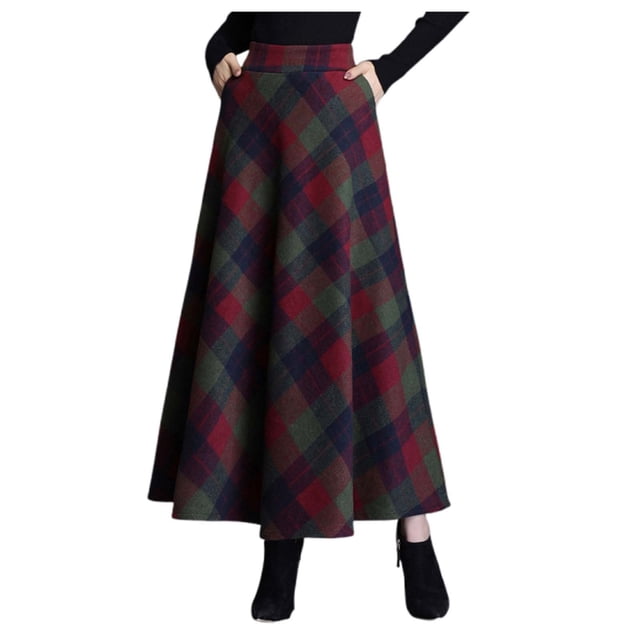 Aocisk Jupe Ligne A Taille Haute Mi-Longue à Carreaux pour Femmes pour Automne Hiver Mode avec Tissu Chaud et Design Classique Multicolore TTG