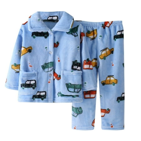

TOOYOU Boys Outfits Sets Kids Pajamas Warm Soft Tops Pants With Pockets Sleepwear Fall Winter Clothes Blue 4-5 Years
