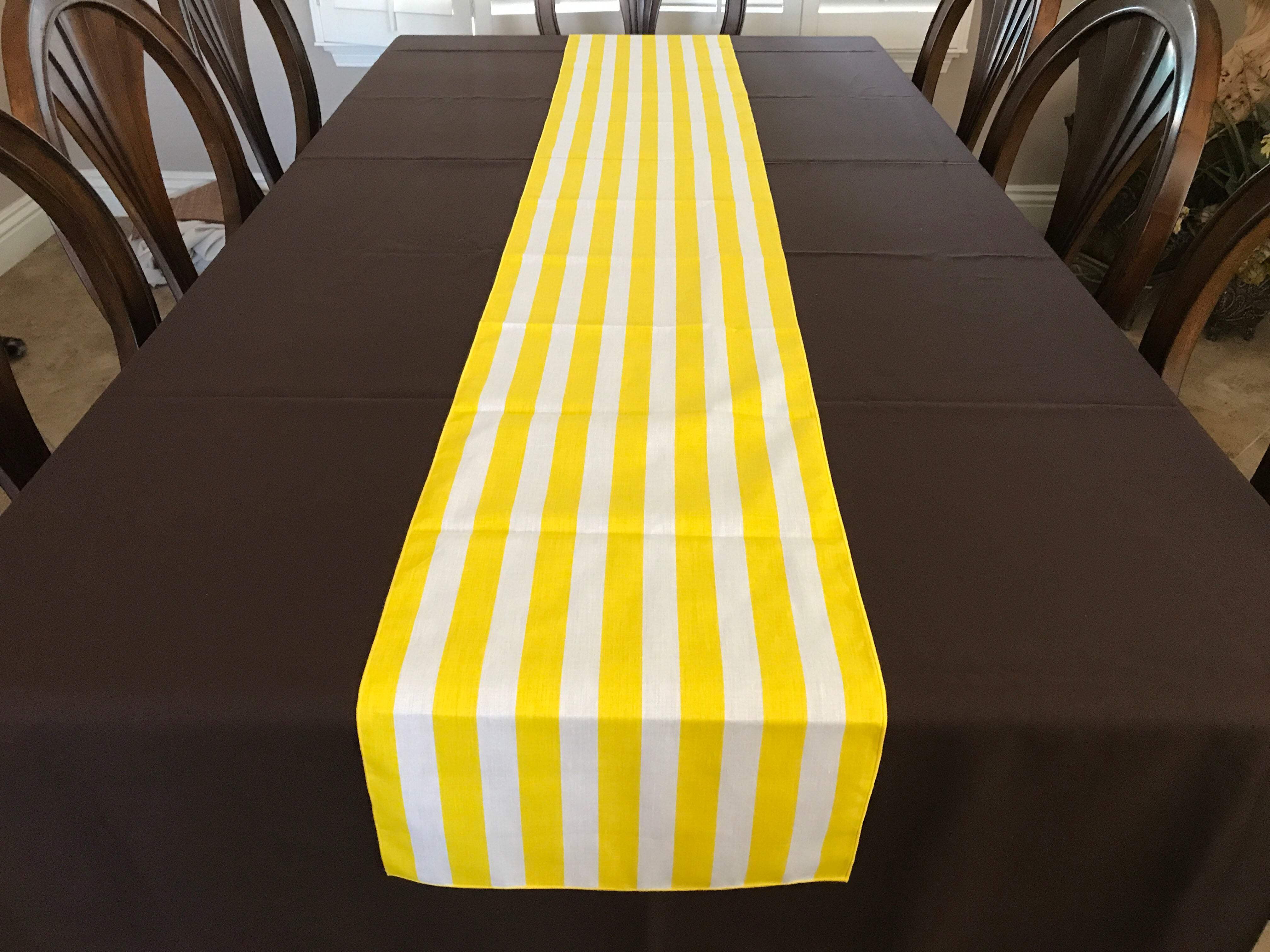 Cotton Print Table Runner 1 Inch Wide Stripes Yellow and White