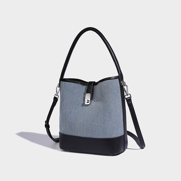 Vintage-Style Bucket Bag with Chic Color-Block Design for Women's Fashionable Daily Use