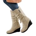 thumbnail image 3 of Shadoumai Women Mid Calf Slouch Boot Wedge Heel Thin Lined Suede Leather Winter Shoes, 3 of 6