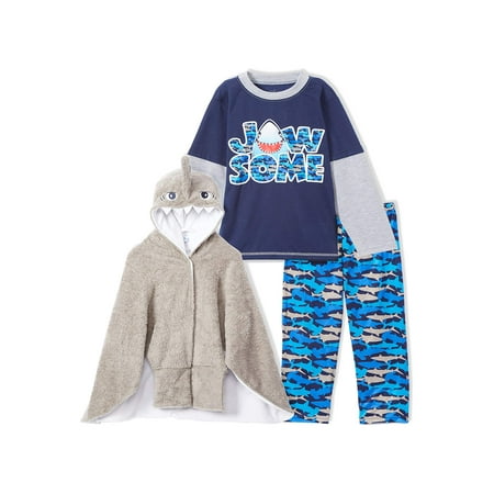 Freestyle Revolution Toddler Boys Cosplay Critter Robe & Loose Fit Long Sleeve Pajamas, 3-Piece PJ Gift Set (2T-4T)