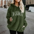 thumbnail image 2 of Women's Fuzzy Fleece MAMA Printed Hoodies Drawstring Hooded Long Sleeve Casual Sweatshirts Fashion Oversized Tops (L, Army Green), 2 of 4