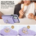 thumbnail image 5 of REQO Phone Case for iPhone 12 Pro iPhone12 6.1 Wallet Cover with Tempered Glass Screen Protector Crossbody Wrist Strap Ring RFID Blocking Card Holder Cell iPhone12pro 5G i 12s 12pro Women Purple, 5 of 7