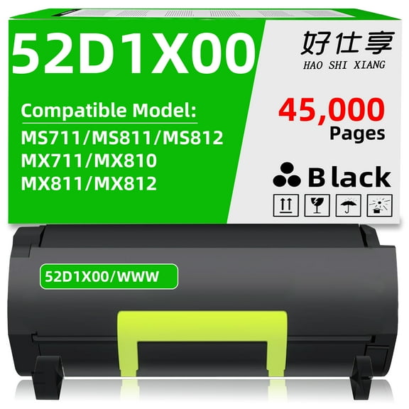52D1X00 52D1X0E 521X 52D1H00 52D1H0E 521H Black Toner Cartridge Compatible with Lexmark ONLY for MS711 MS711dn MS811 MS811n MS811dn MS812 MS812dtn MS812de Printer (45000Pages-1Pack)