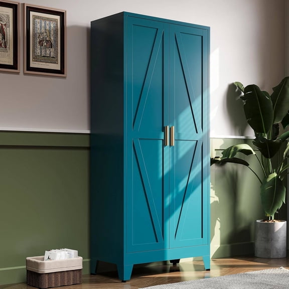 61" H Blue Free Standing Pantry Cabinet with Doors,Stand Alone Kitchen Pantry Cabinet,Farmhouse Food Storage Cabinets,Tall and Large Pantry Cabinets for Kitchen, Dining Room, Living Room
