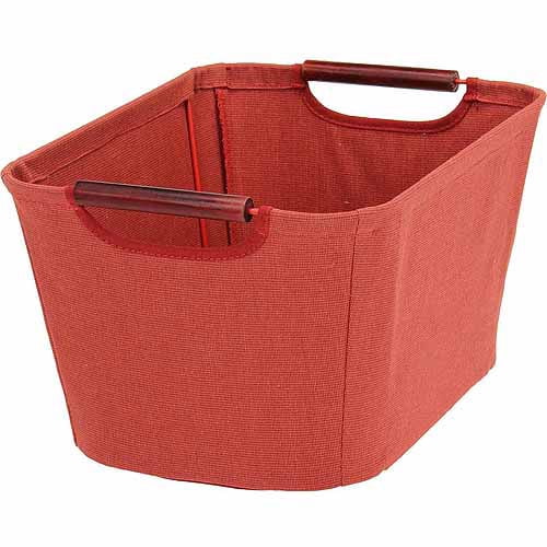 Household Essentials Small Tapered Bin with Wood Handles, Red