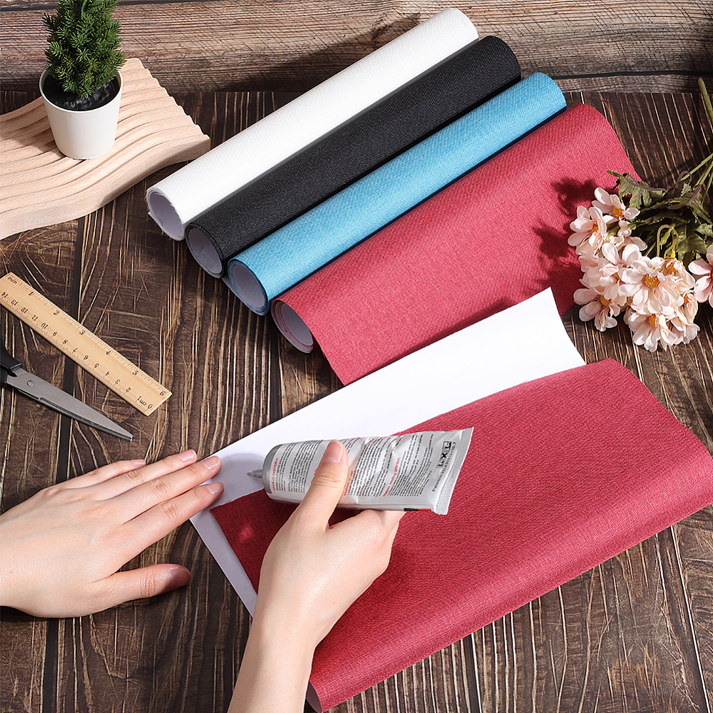 4 Sheets 4 Colors DIY Imitation Leather Fabrics with Paper Back for Book Binding Velvet Box Making Mixed Color 300x1300mm 1 sheet/color