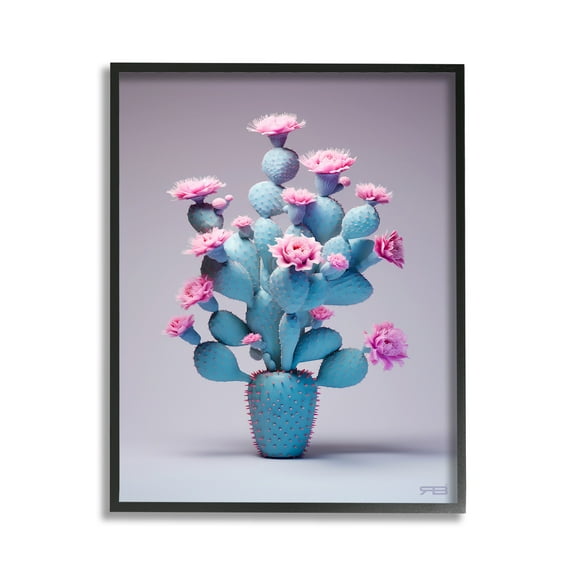 Stupell Industries Modern Cactus with Flowers Botanical & Floral Painting Black Framed Art Print Wall Art, 11 x 14
