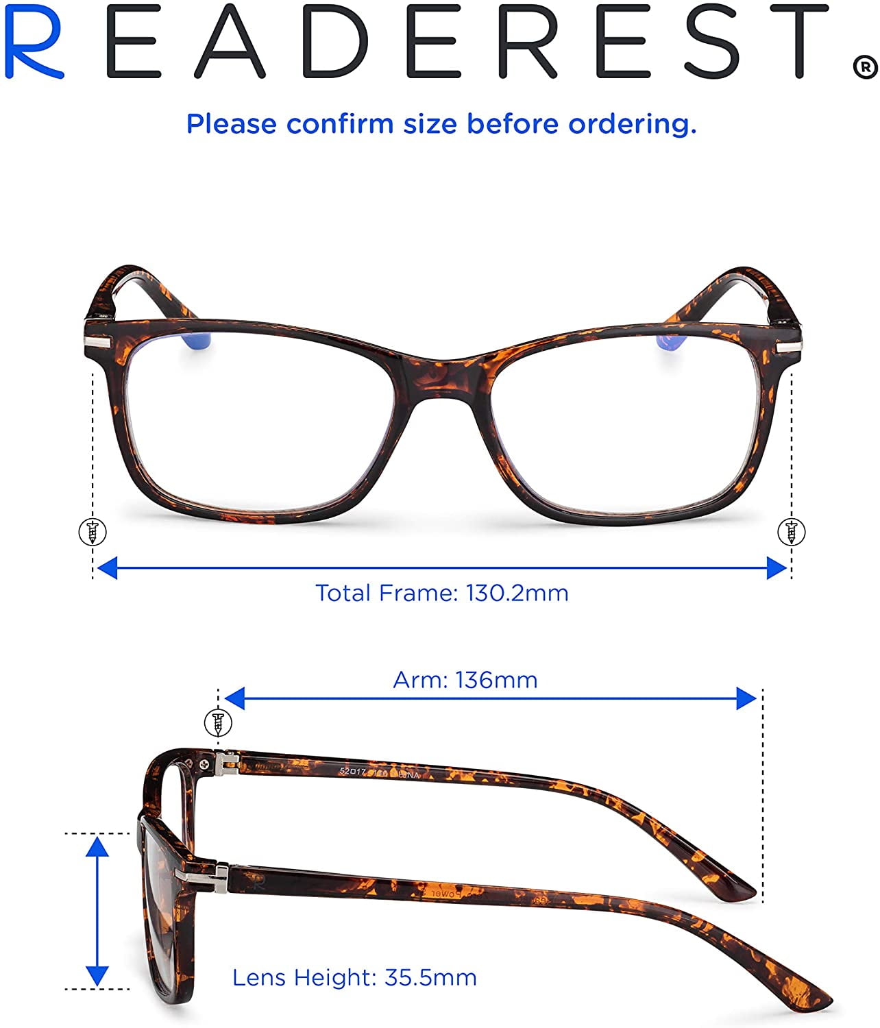 READEREST BLUE LIGHT BLOCKING READING GLASSES (TORTOISE, ZERO