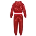 thumbnail image 2 of iEFiEL Unisex Kids Boys Girls Hip-hop Jazz Dance Costume Sequins Hooded Tops with Pant Red 10-12, 2 of 7