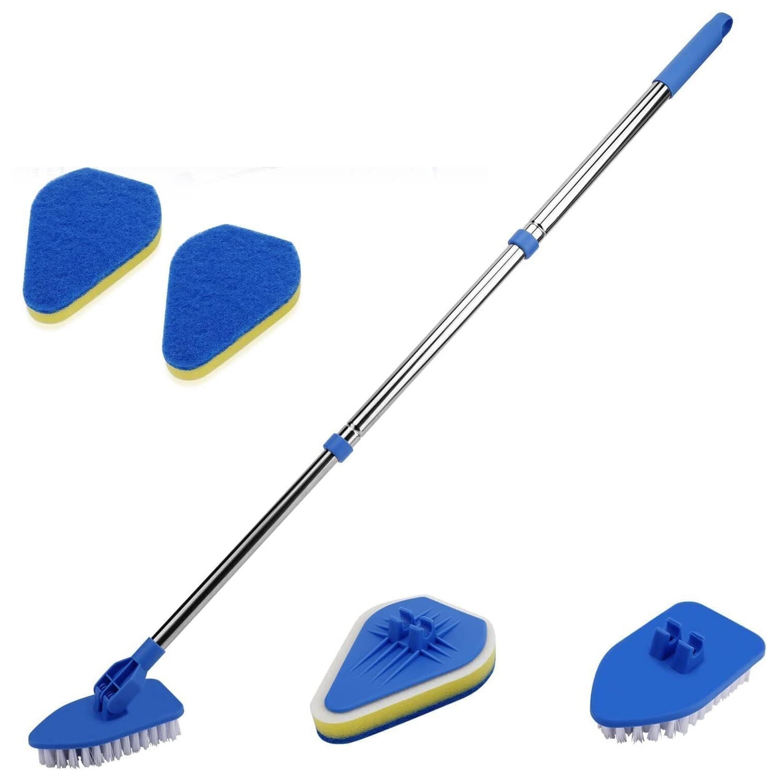 Tub and Tile Scrubber with Extendable Long Handle, 2in1 Scrub Brush, Sponge Mop, Grout Brush for