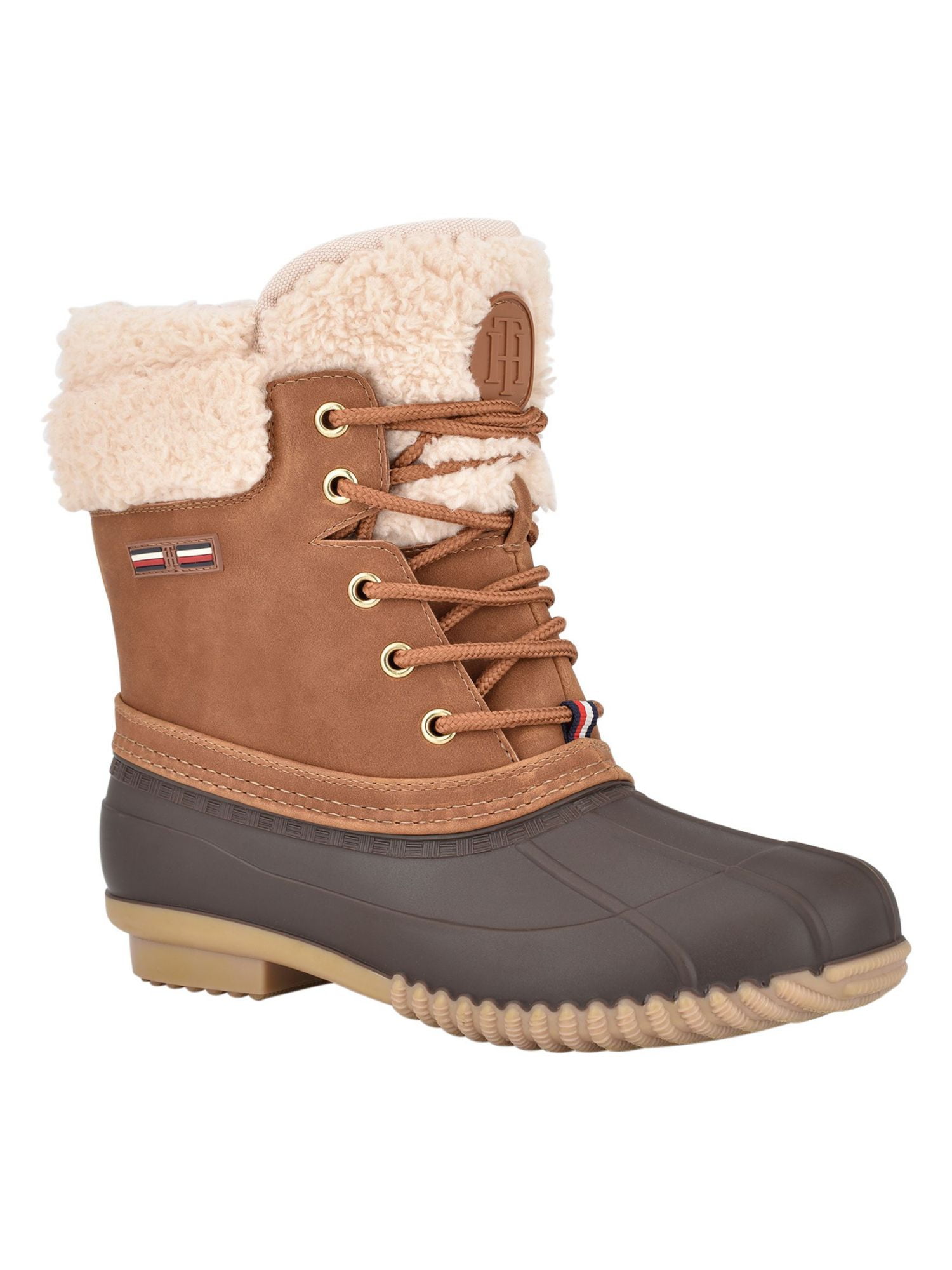 TOMMY HILFIGER Womens Brown Cushioned Resistant Toe Block Heel Lace-Up Duck Boots - Walmart.com