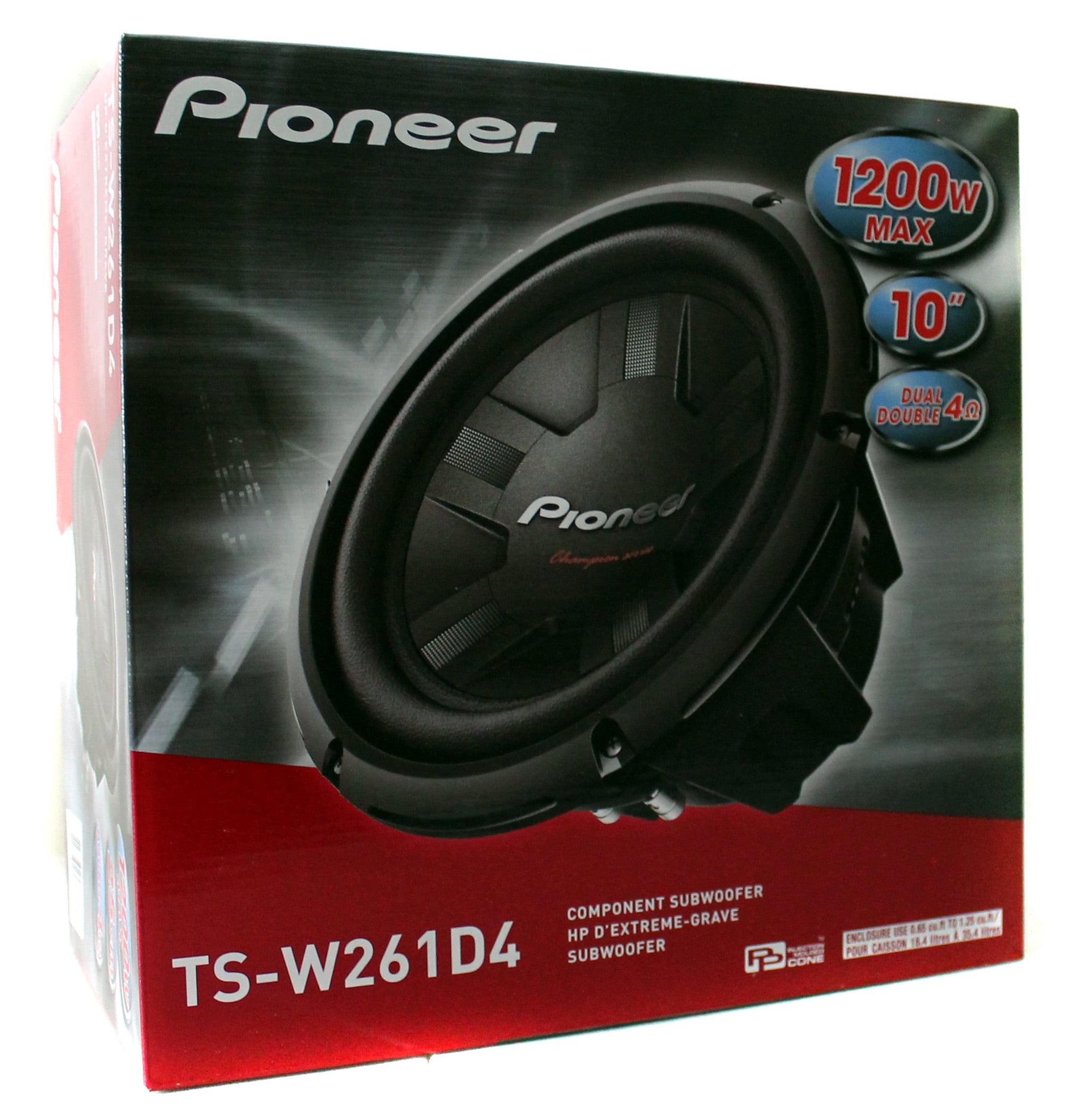 rig midt i intetsteds skab Pioneer 1200 Watt 10 Inch Subwoofer Champion Series DVC Car Bass Sub |  TS-W261D4 - Walmart.com